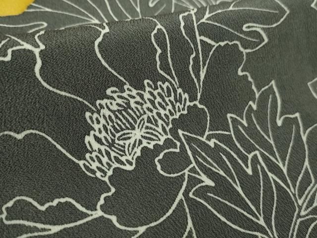  上 銀座 志ま亀 小紋 舞蝶花文 藍墨茶色地 鬼しぼ縮緬 たとう紙付き kh 6 小紋 着物