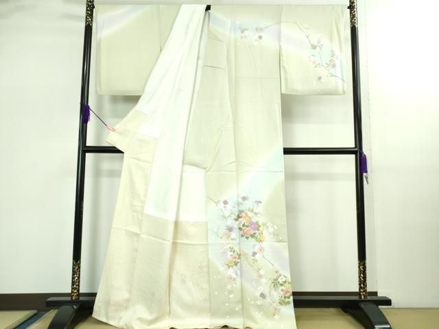 上 訪問着 雪輪花文 暈し染め 白緑色地 金彩 kh 6