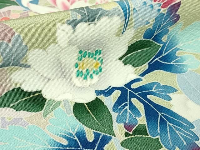 平和屋本店●極上　本加賀友禅作家　宮野勇造　訪問着　菊に山菜花　若芽色地　上代138万　反端・紙タグ付き　逸品　未使用　DZAB2548kh6 平和屋本店○極上 本加賀友禅作家 宮野勇造 訪問着 菊に山菜花 若芽色
