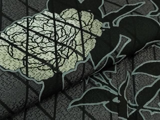  上 キモノデザイナー 斉藤上太郎 訪問着 お召地 薔薇 幾何学間道 kh 6 訪問着 付け下げ 着物