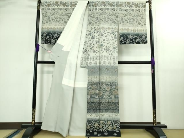 上 中国三大刺繍 スワトウ刺繍 汕頭刺繍 訪問着 更紗花文 暈し染め 金糸 kh 6