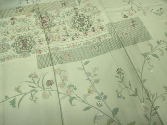  上 中国三大刺繍 スワトウ刺繍 汕頭刺繍 訪問着 単衣 正倉院花唐草文 暈し染め kh 6 訪問着 付け下げ 着物