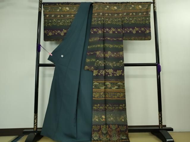 上 中国三大刺繍 スワトウ刺繍 汕頭刺繍 訪問着 更紗花鳥文 暈し染め 金糸 kh 6