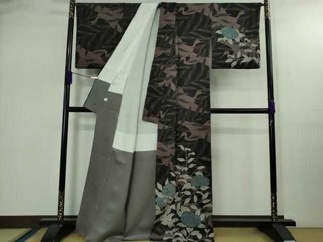 平和屋本店○極上 染色作家 斉藤三才 訪問着 飛鶴枝花文 黒地 逸品