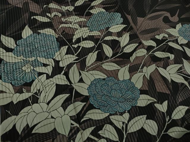 平和屋本店○極上 染色作家 斉藤三才 訪問着 飛鶴枝花文 黒地 逸品