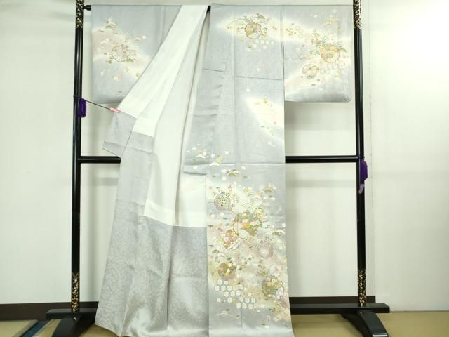 上 訪問着 駒刺繍 雪輪花文 淡藤色地 暈し染め 金彩 kh 6