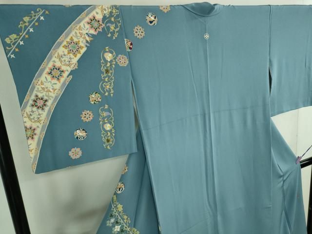  上 本加賀友禅作家 松井眞夫 訪問着 花唐草鳥文 薄縹色地 kh 6 訪問着 付け下げ 着物