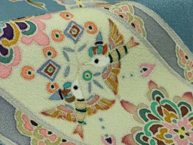 花唐草鳥文 薄縹色地