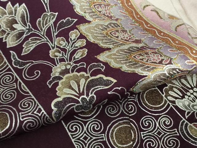  上 訪問着 洋花文 ビーズ 薄葡萄色地 暈し染め 金銀彩 ロング丈 kh 6 訪問着 付け下げ 着物