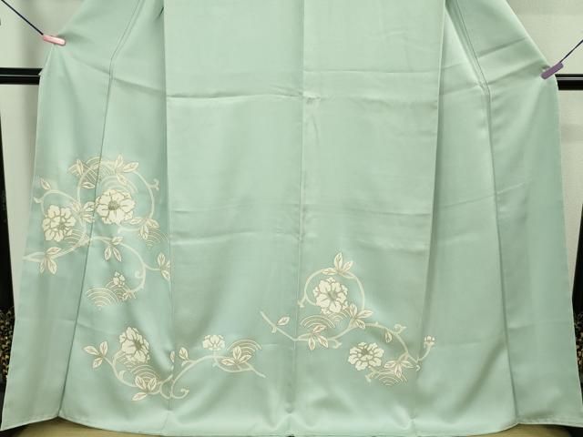  上 訪問着 駒刺繍 花唐草文 白藍色地 金彩 kh 6 訪問着 付け下げ 着物