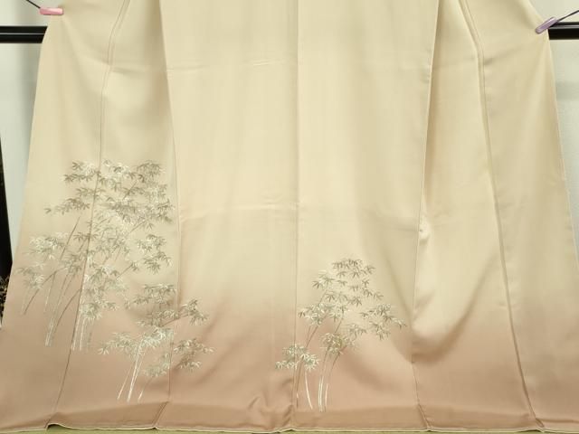  上 訪問着 総刺繍 笹竹文 鳥の子色地 暈し染め 金糸 ロング丈 kh 6 訪問着 付け下げ 着物