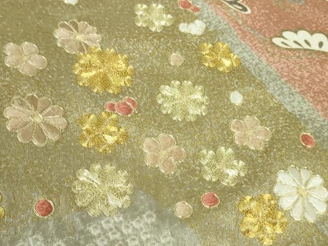  上 訪問着 駒刺繍 絞り 道長花松文 金糸 kh 6 訪問着 付け下げ 着物