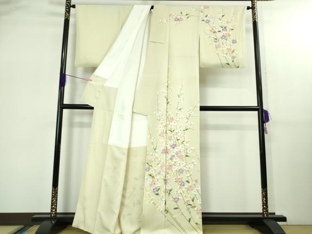 上 訪問着 枝花文 薄い女郎花色地 kh 6