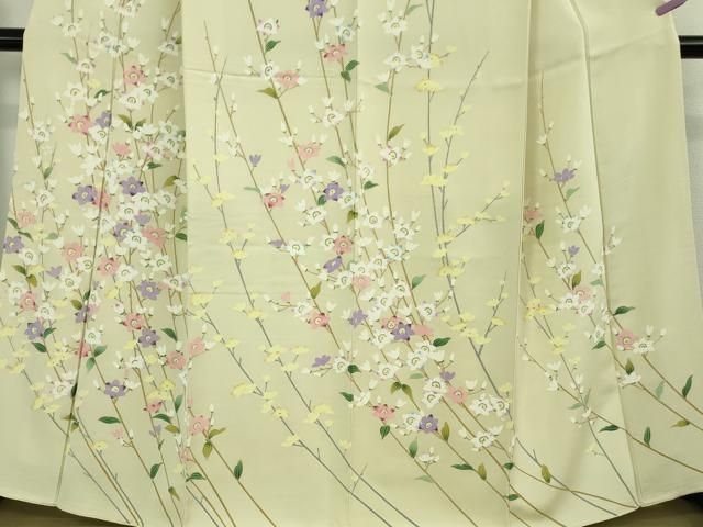  上 訪問着 枝花文 薄い女郎花色地 kh 6 訪問着 付け下げ 着物