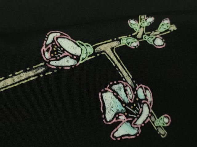  上 本加賀友禅作家 由水煌人 訪問着 ろうけつ染め 枝花文 黒地 kh 6 訪問着 付け下げ 着物