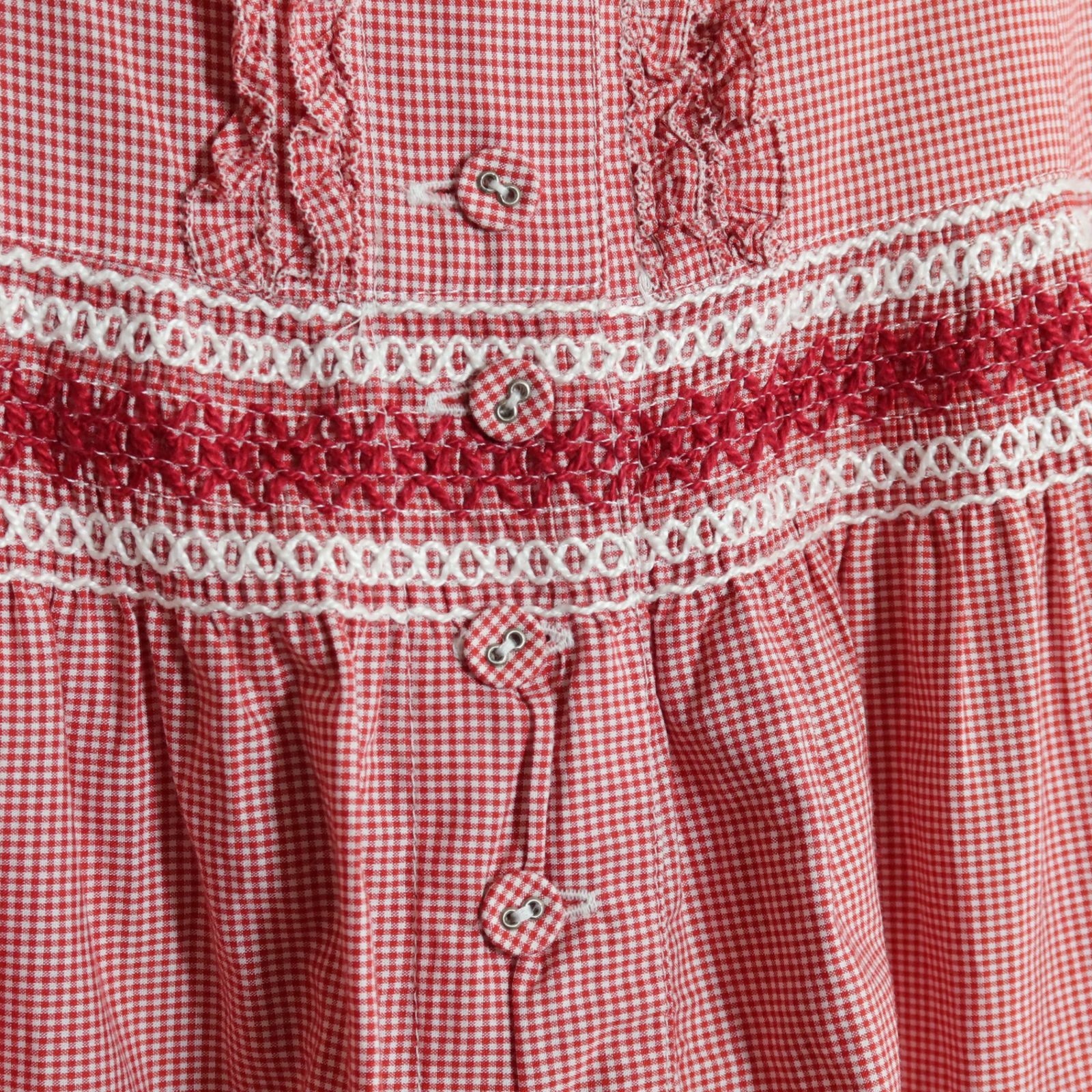 ピンクハウス☆ギンガムチェックワンピース 綿ローン 赤系 前開き 刺繍