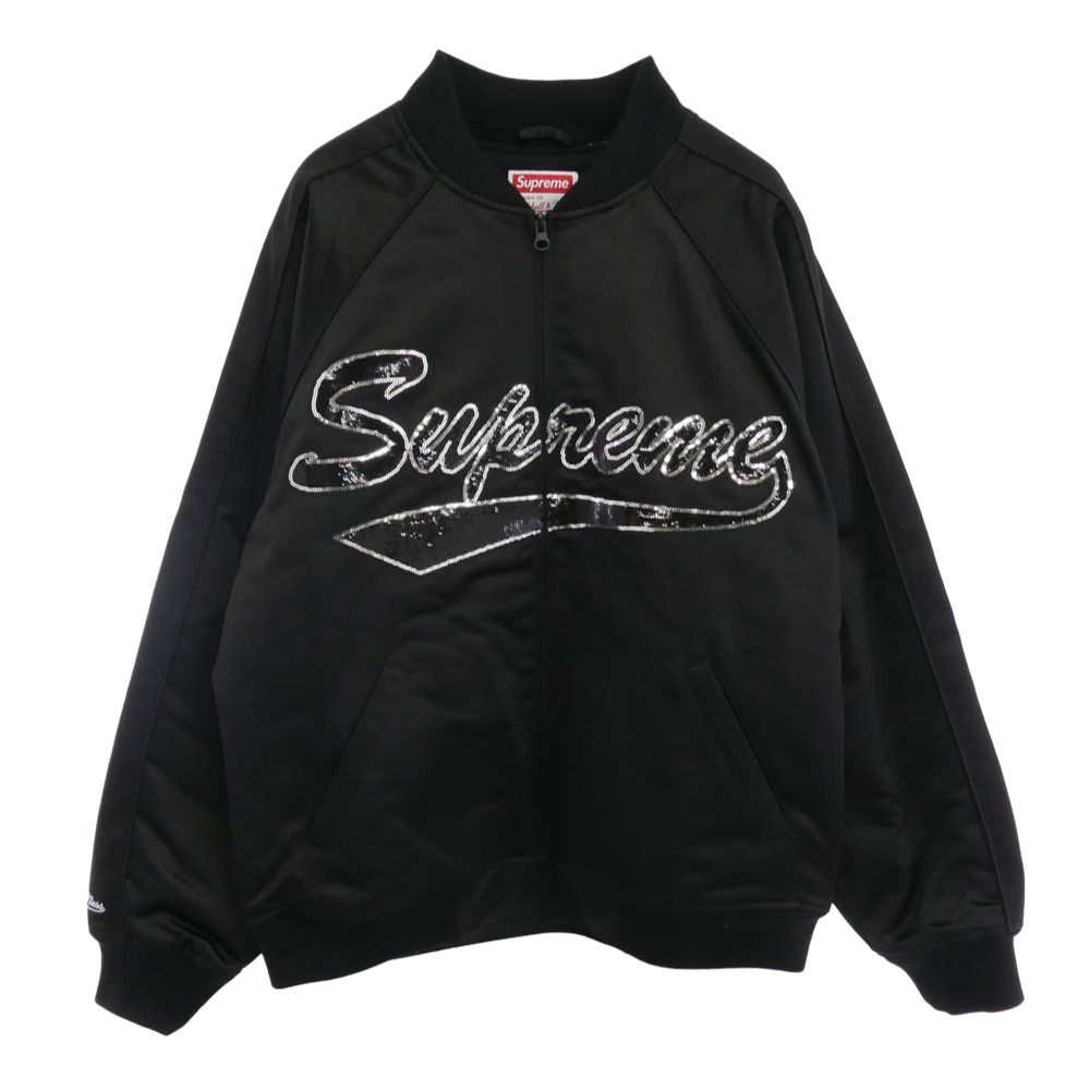シュプリーム✖︎ミッチェル&ネス ヴァーシティージャケット ブラック L Supreme シュプリーム 21AW × Mitchell & Ness Sequin Logo Varsity