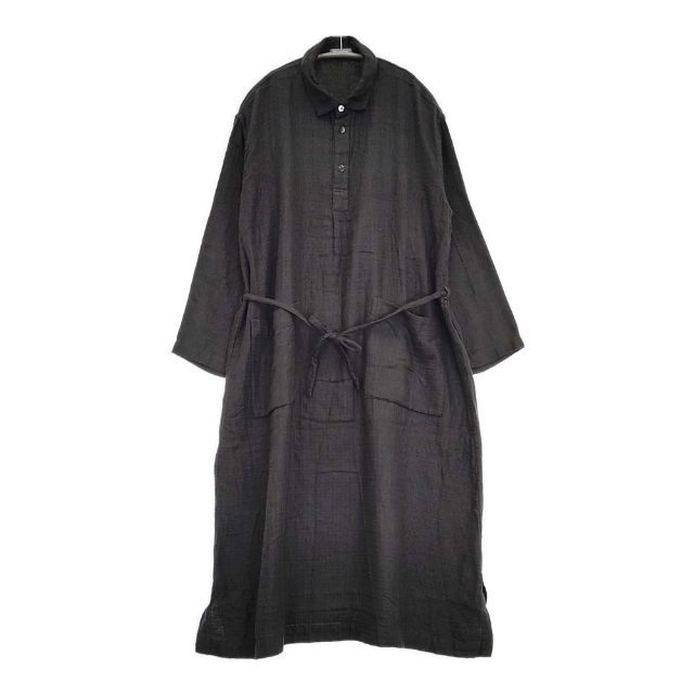 Plantation UCHINO マシュマロガーゼ ストライプ 定価41800円 ベルト付き ワンピース チャコールグレー レディース プランテーション 5 1204 M∞