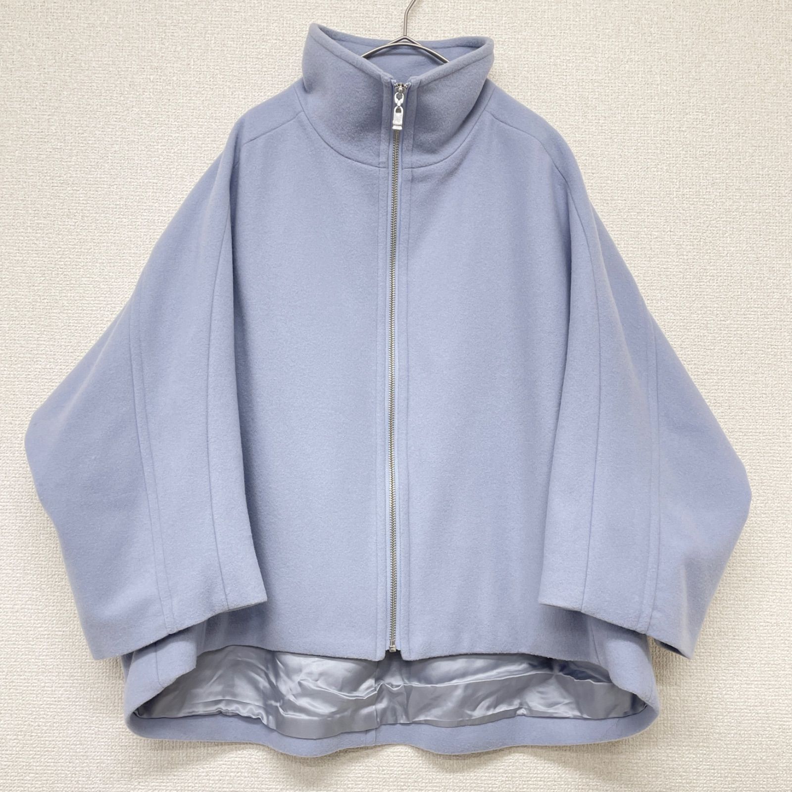 ANAYI アナイ ショートコート オーバーサイズ ジップ ウール ブルー レディース 34