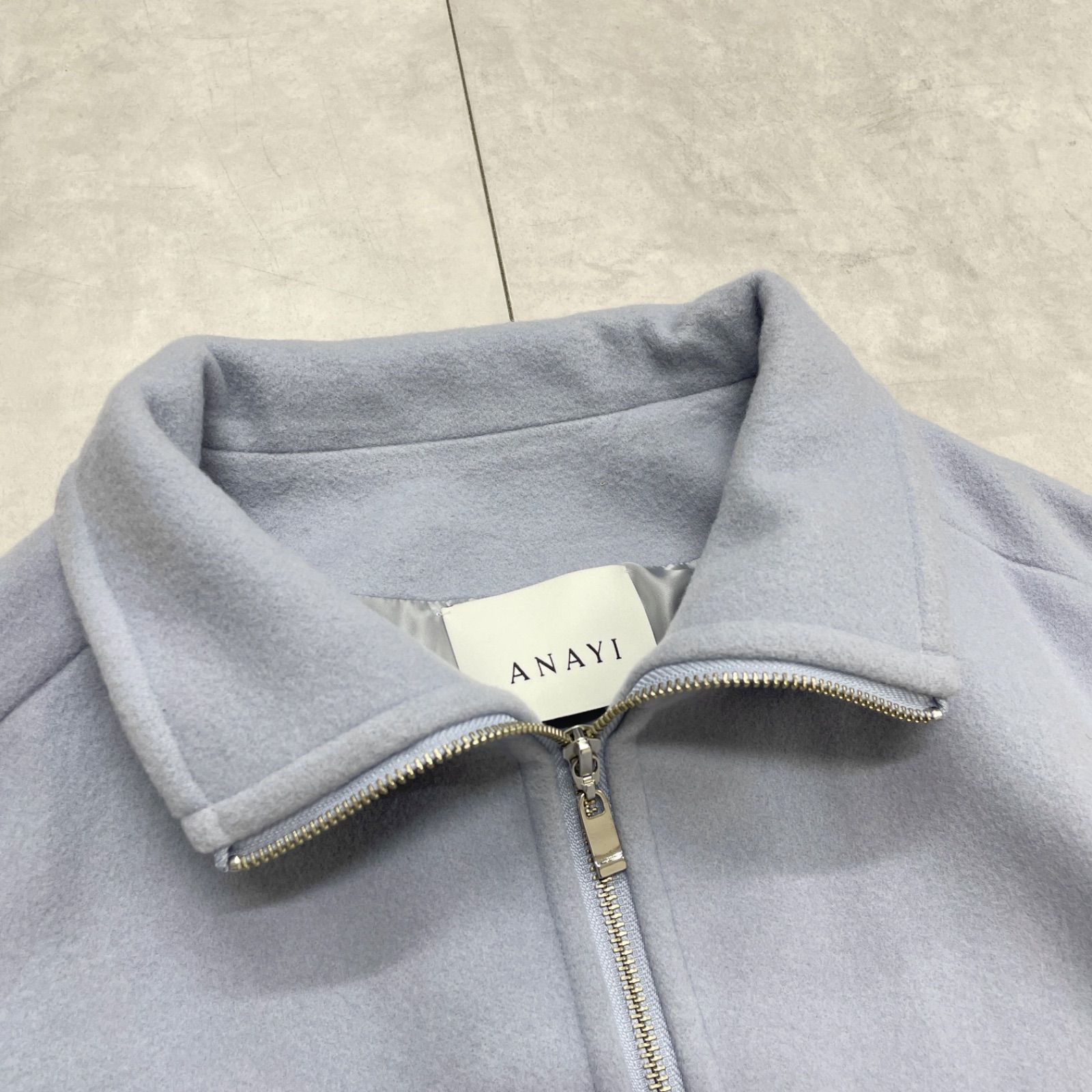 ANAYI アナイ ショートコート オーバーサイズ ジップ ウール ブルー