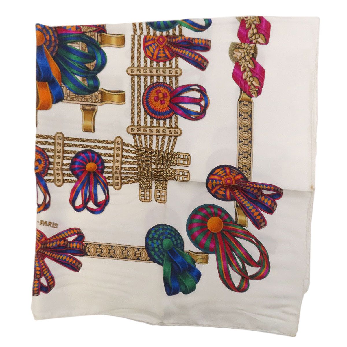 HERMES エルメス カレ90 馬のリボン飾り スカーフ シルク レディース