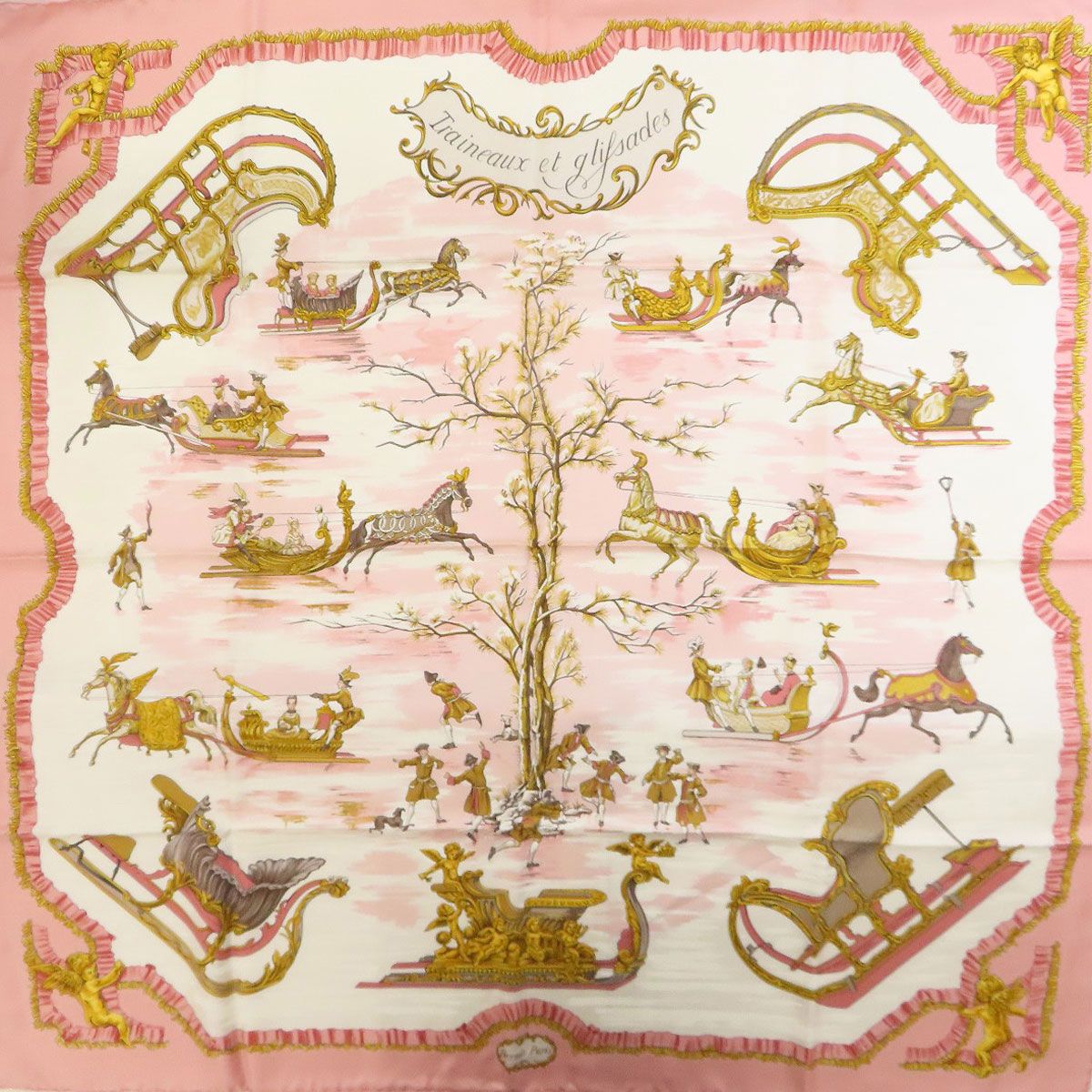  HERMES エルメス カレ90 ソリとスケート スカーフ シルク レディース バンダナ スカーフ 小物