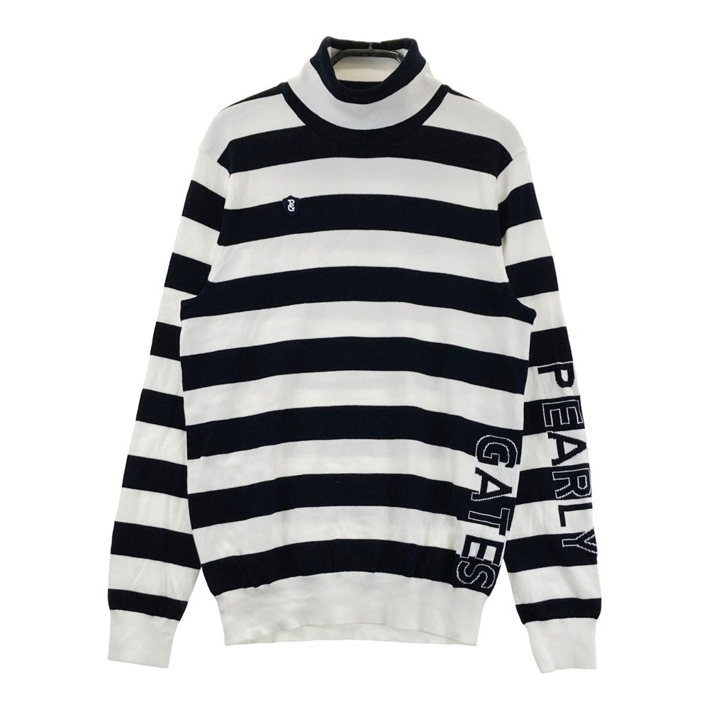 サイズ 4 PEARLY GATES パーリーゲイツ タートルネック 長袖 ニットセーター ボーダー柄 ホワイト系 ゴルフウェア メンズ ストスト