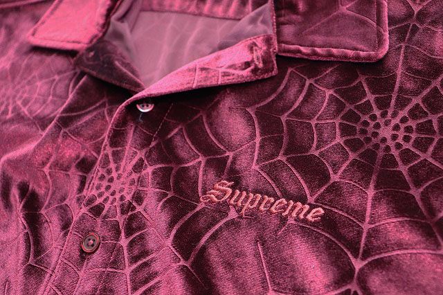 シュプリーム SUPREME 21AW SPIDER WEB VELVET SS SHIRT BURGUNDY S