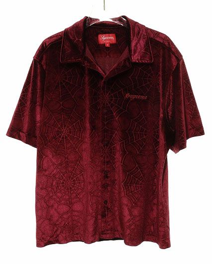 【中古】シュプリーム SUPREME 21AW SPIDER WEB VELVET SS SHIRT BURGUNDY S スパイダー ウェブ ☆AA★251210 シュプリーム SUPREME 21AW SPIDER WEB VELVET SS SHIRT BURGUNDY S
