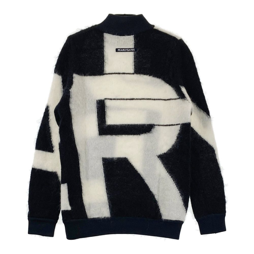 サイズ 0 PEARLY GATES パーリーゲイツ ウール混 ニットセーター 総柄 ネイビー系 ゴルフウェア レディース ストスト