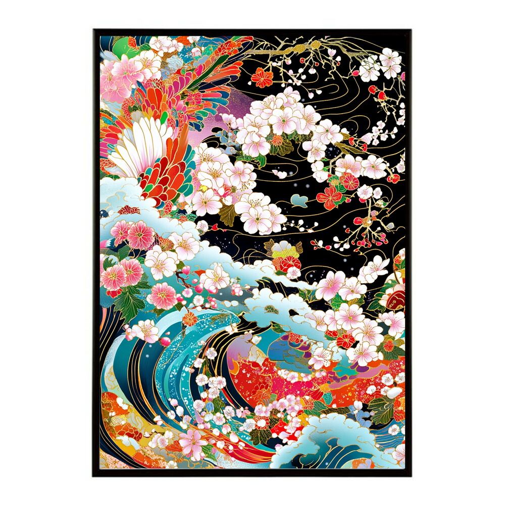 【B1サイズ（約73x103cm）】【lm-poster-2968】【フレーム付き】和柄 千代紙 和風 ジャパン 日本 レトロ 古典 古い ビンテージ ポスター イラスト
