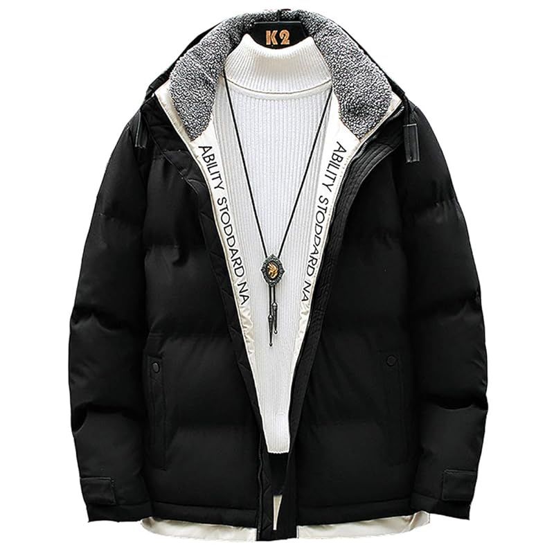 foveitaa 冬服 メンズ 防寒 コート 中綿 ジャケット 厚手 防風 シンプルデザイン 暖かい アウター black M 1
