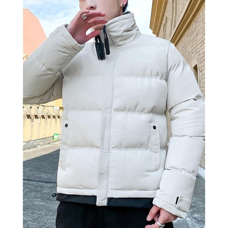 foveitaa 冬服 メンズ 防寒 コート 中綿 ジャケット 厚手 防風 シンプルデザイン 暖かい アウター black M 1