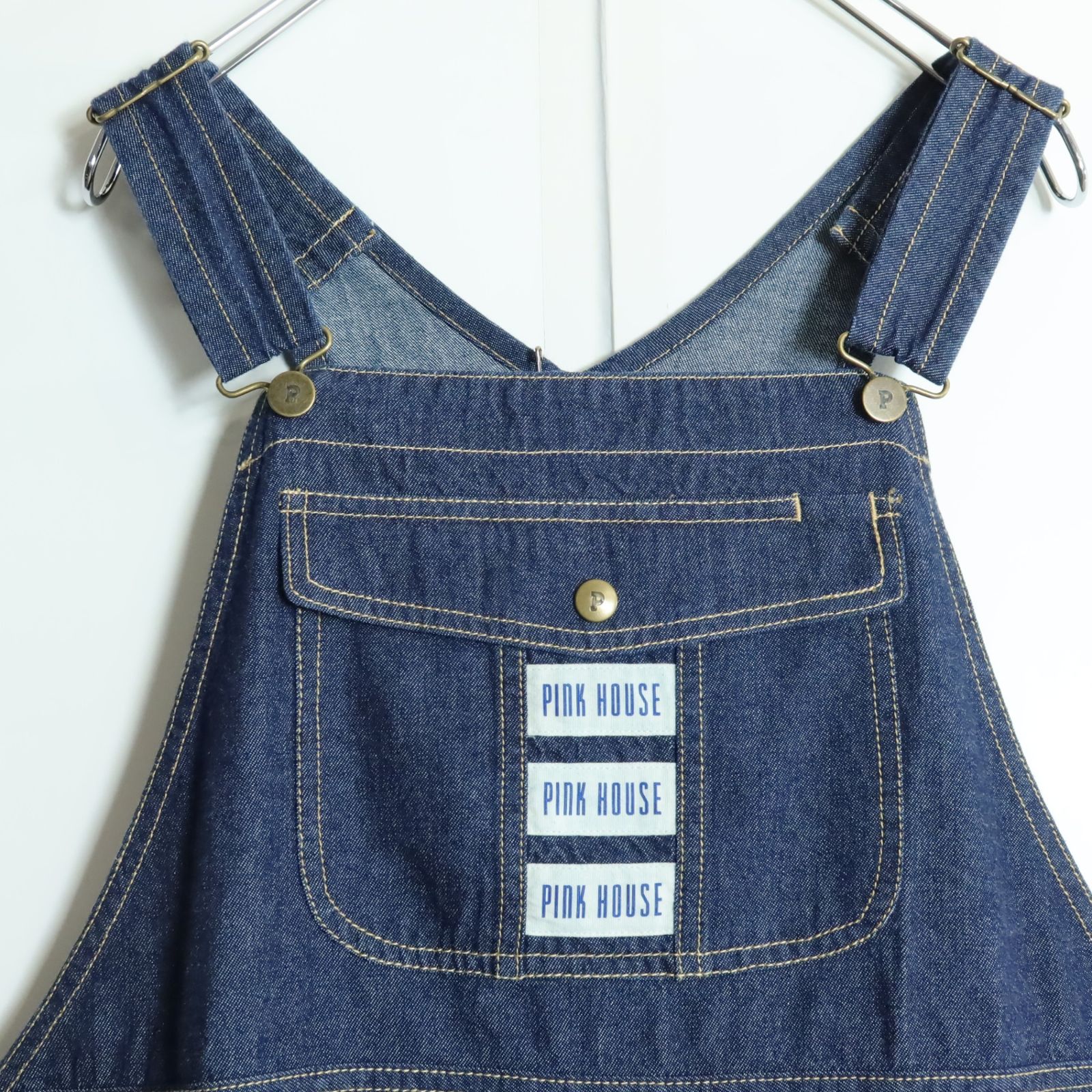 極美品】ピンクハウス☆デニムのジャンパースカート ネイビー系 ロゴ