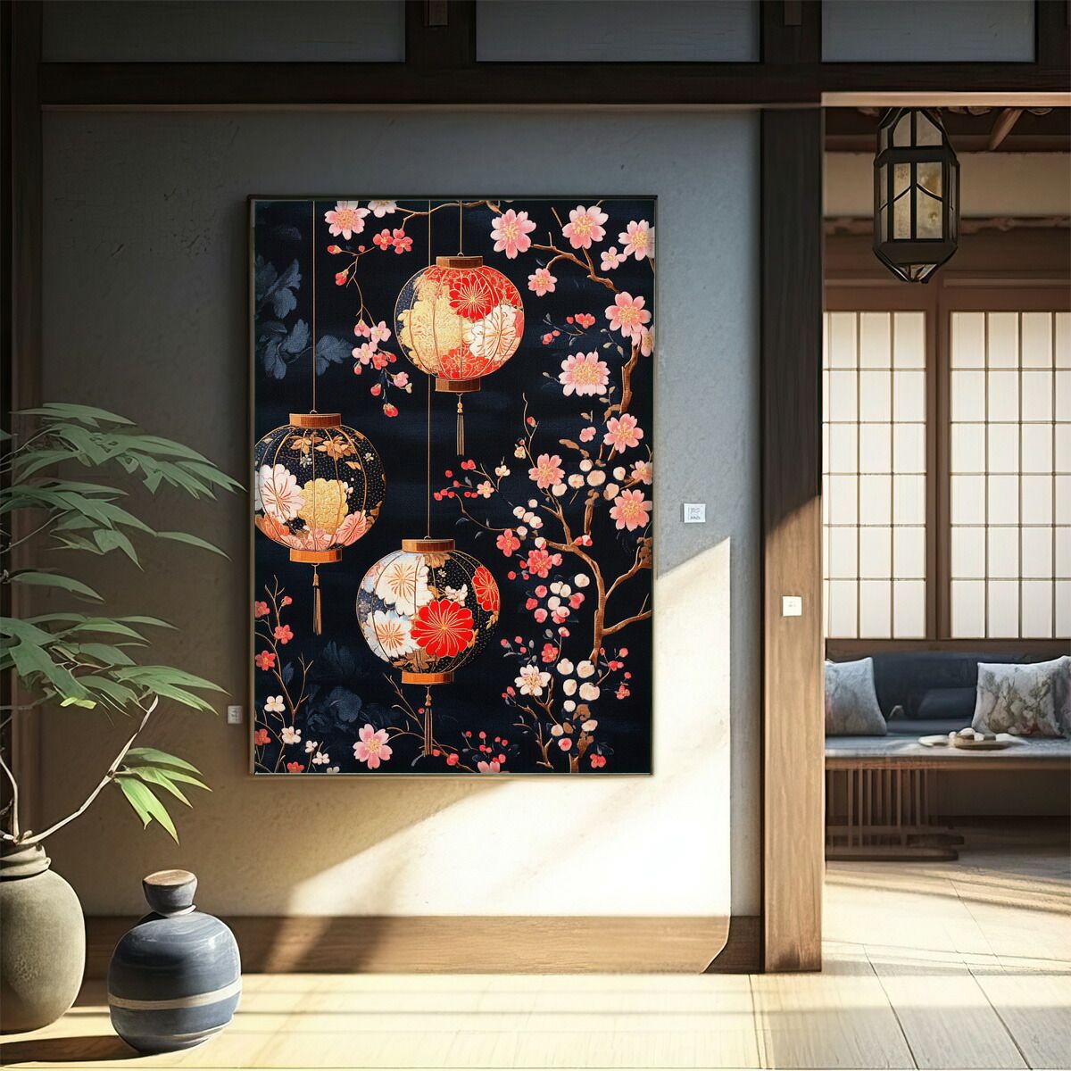 期間限定‼︎和風イラストインテリアに B1サイズ（約73x103cm）】【lm-poster-2990】【フレーム付き】和柄