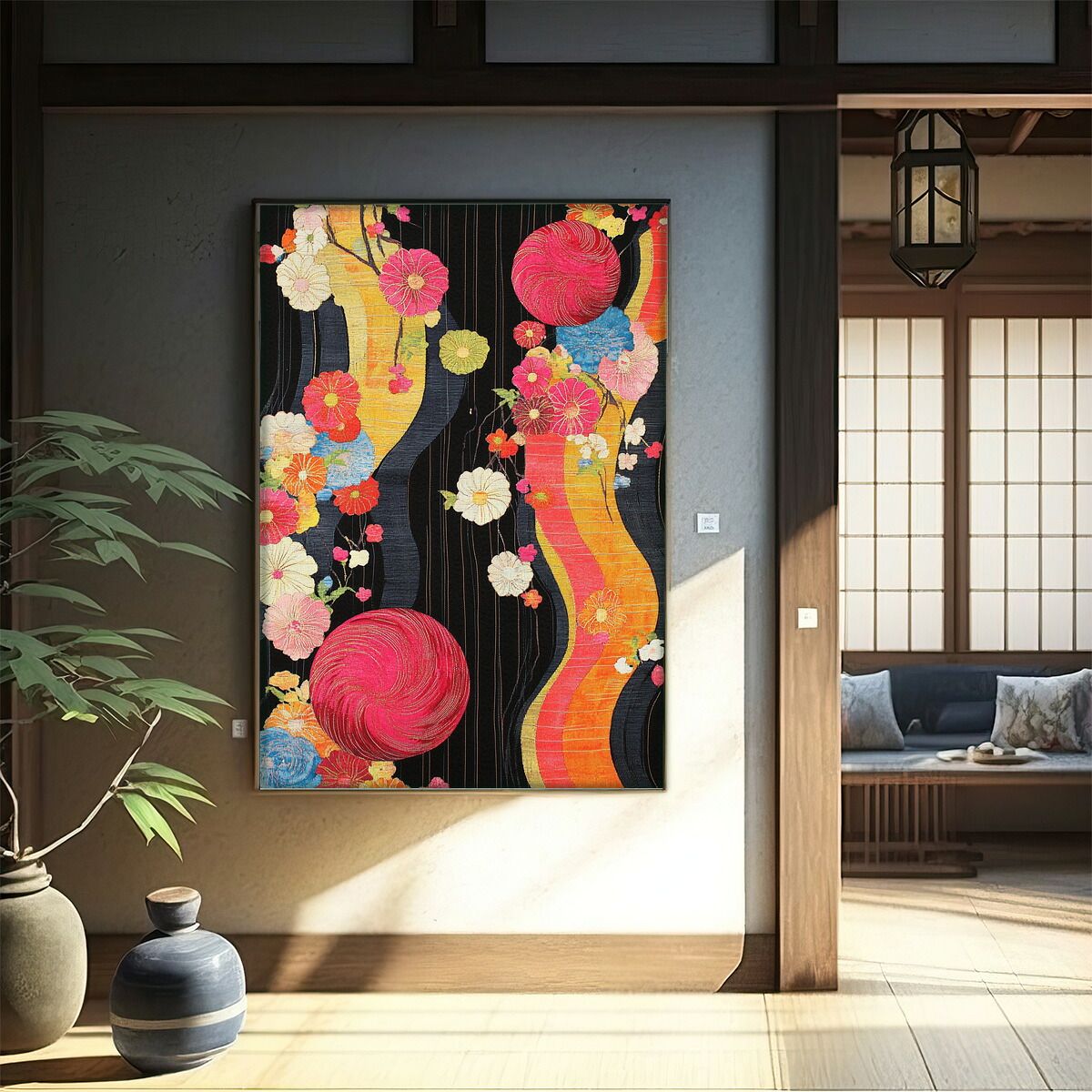 B1サイズ（約73x103cm）lm-poster-3037フレーム付き和柄 A1サイズ（約