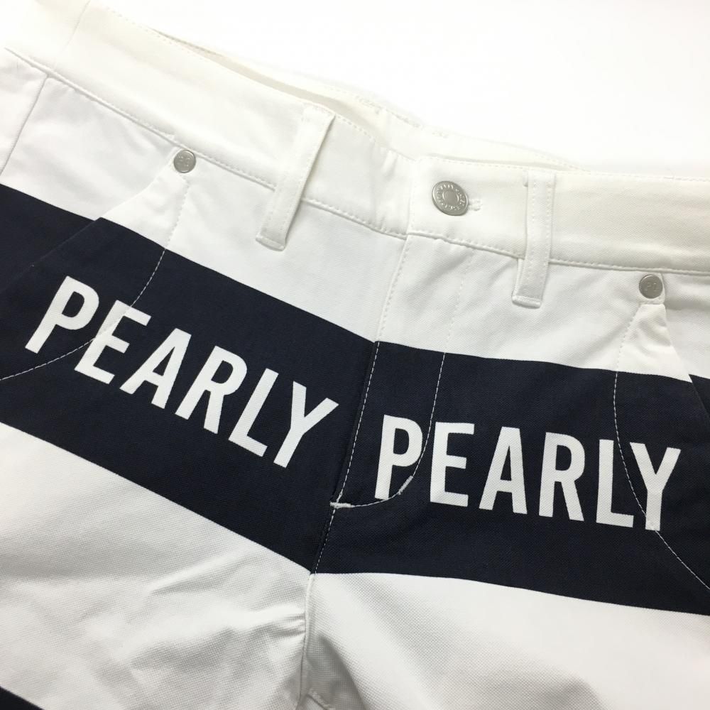 美品】パーリーゲイツ パンツ 白×ネイビー ボーダー ロゴ ストレッチ