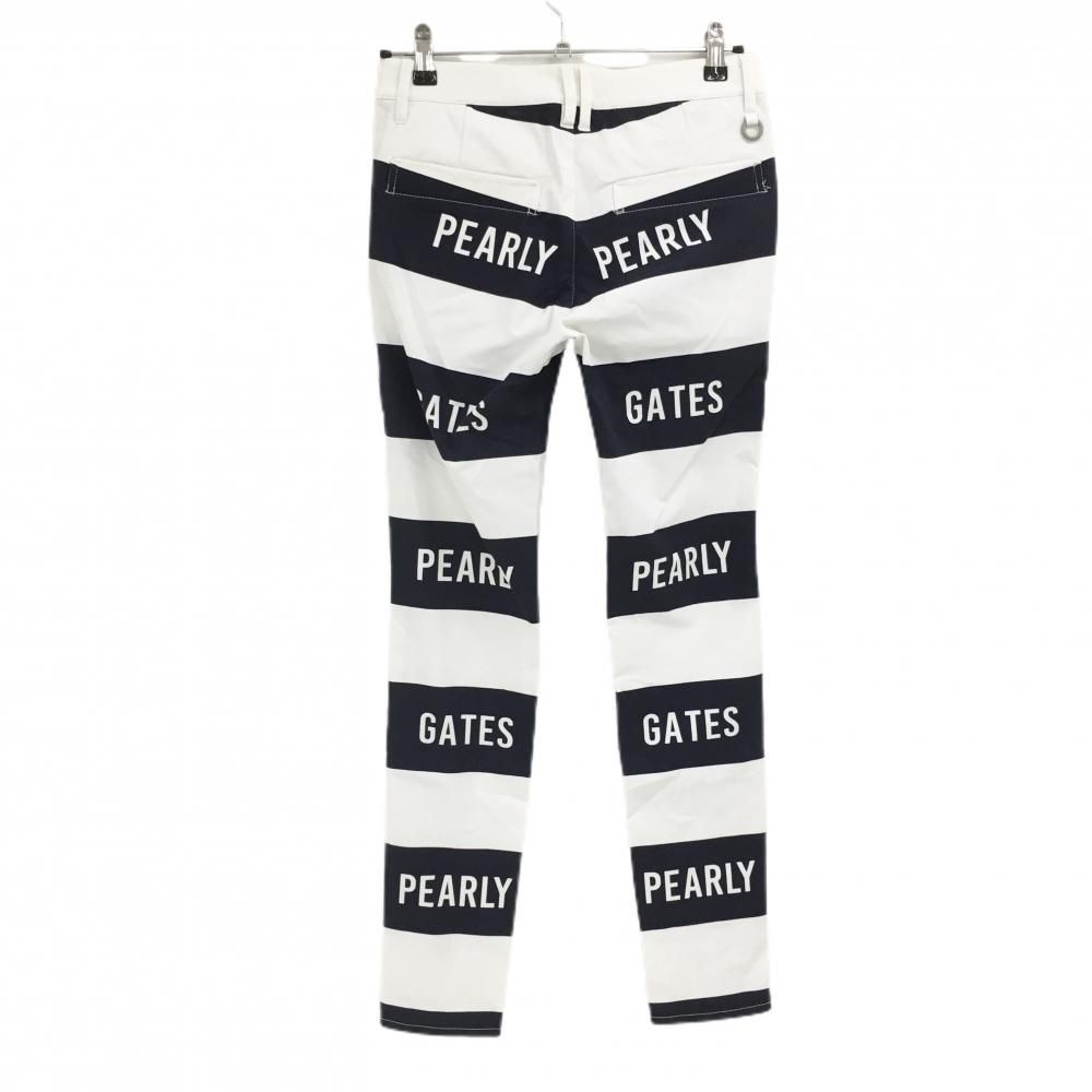 美品】パーリーゲイツ パンツ 白×ネイビー ボーダー ロゴ ストレッチ