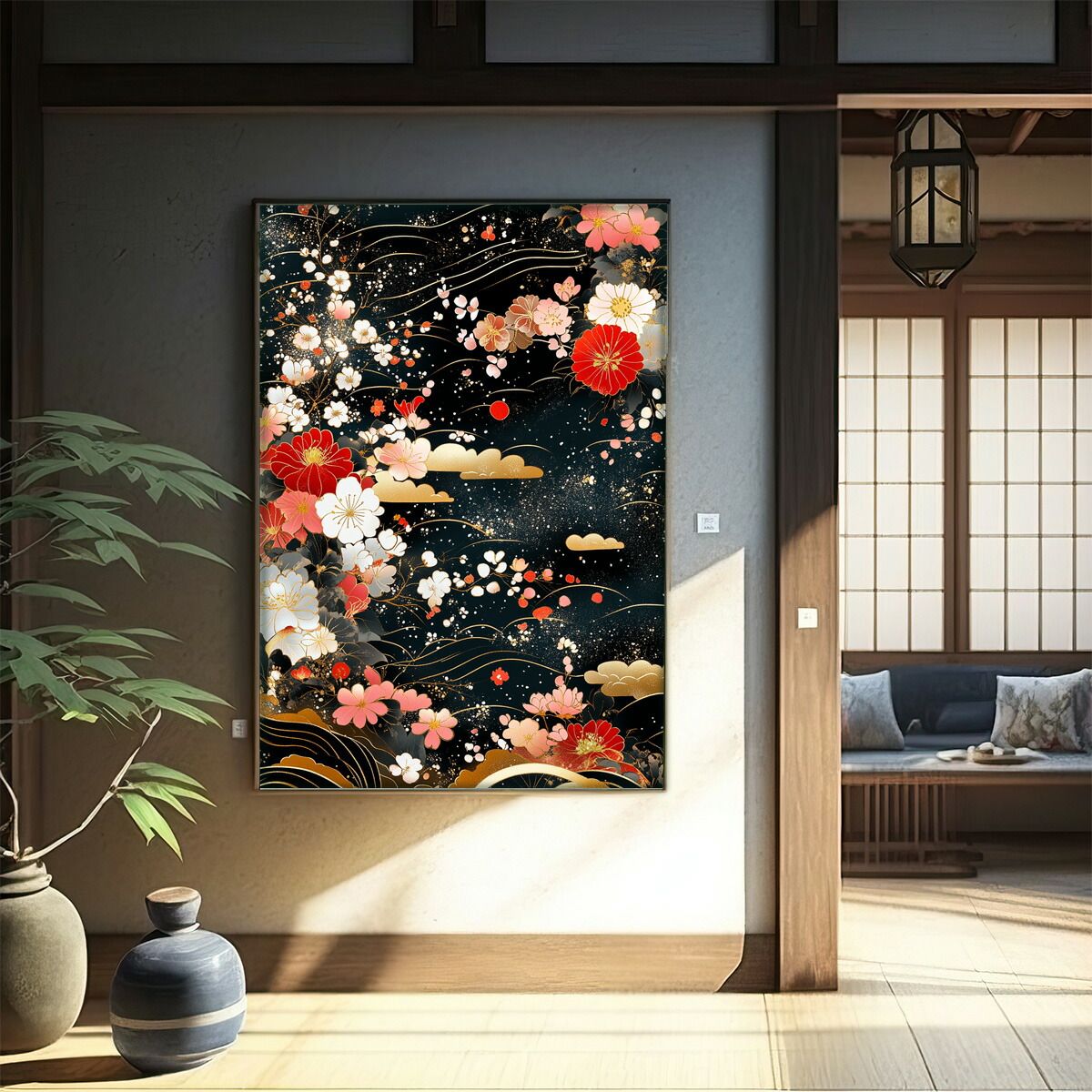 【A2サイズ（約42x59cm）】【lm-poster-3101】【フレーム付き】和柄 千代紙 和風 ジャパン 日本 レトロ 古典 古い ビンテージ ポスター イラスト