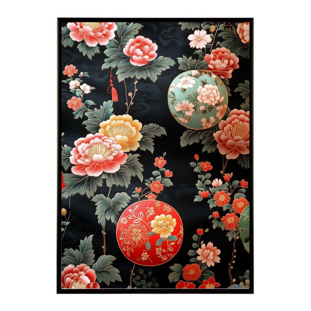 【A1サイズ（約59x84cm）】【lm-poster-3110】【フレーム付き】和柄 千代紙 和風 ジャパン 日本 レトロ 古典 古い ビンテージ ポスター イラスト