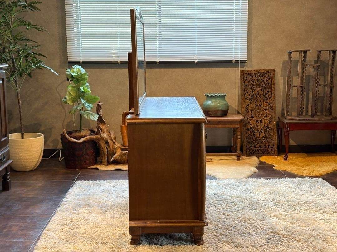 アンティーク 薔薇レリーフ イタリア ミラー 鏡台 キャビネット IH