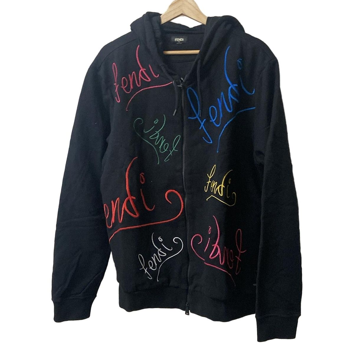 FENDI(フェンディ) パーカー サイズXL メンズ - 黒×マルチ 長袖/刺繍