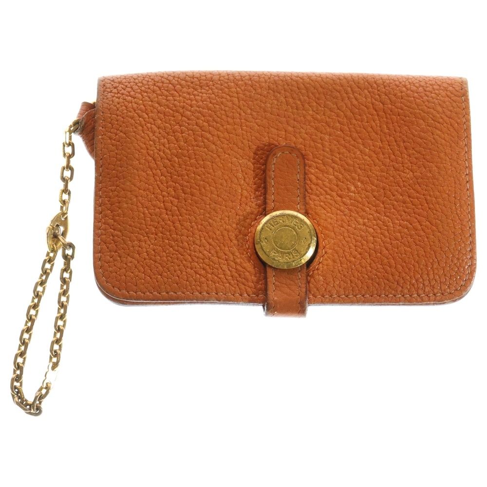 HERMES エルメス ドゴン コンパクト レザー カードケースブラウン G刻印 ゴールド金具