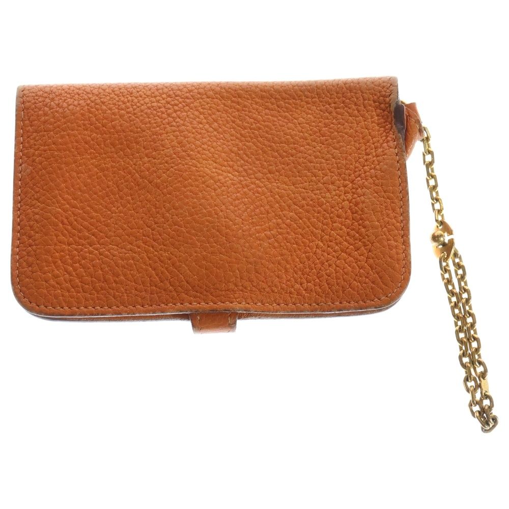 HERMES エルメス ドゴン コンパクト レザー カードケースブラウン G刻印 ゴールド金具