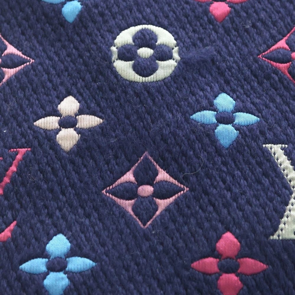 LOUIS VUITTON ルイヴィトン モノグラム エシャルプ ロゴマニア レインボー フリンジ付シルク混ウールマフラー ネイビー マルチ M 70899