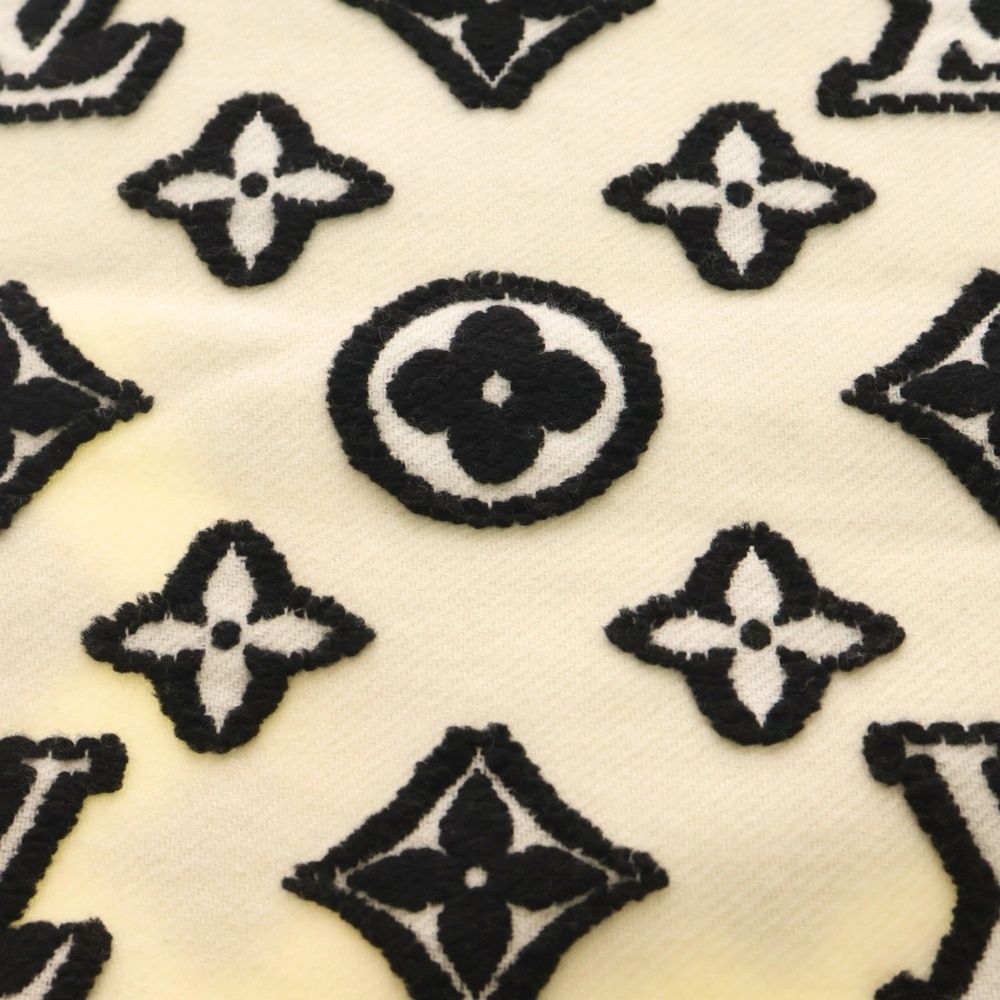 LOUIS VUITTON ルイヴィトン LV 3 D モノグラム シルク混 カシミヤ フリンジ マフラー ホワイト ブラック M 97329