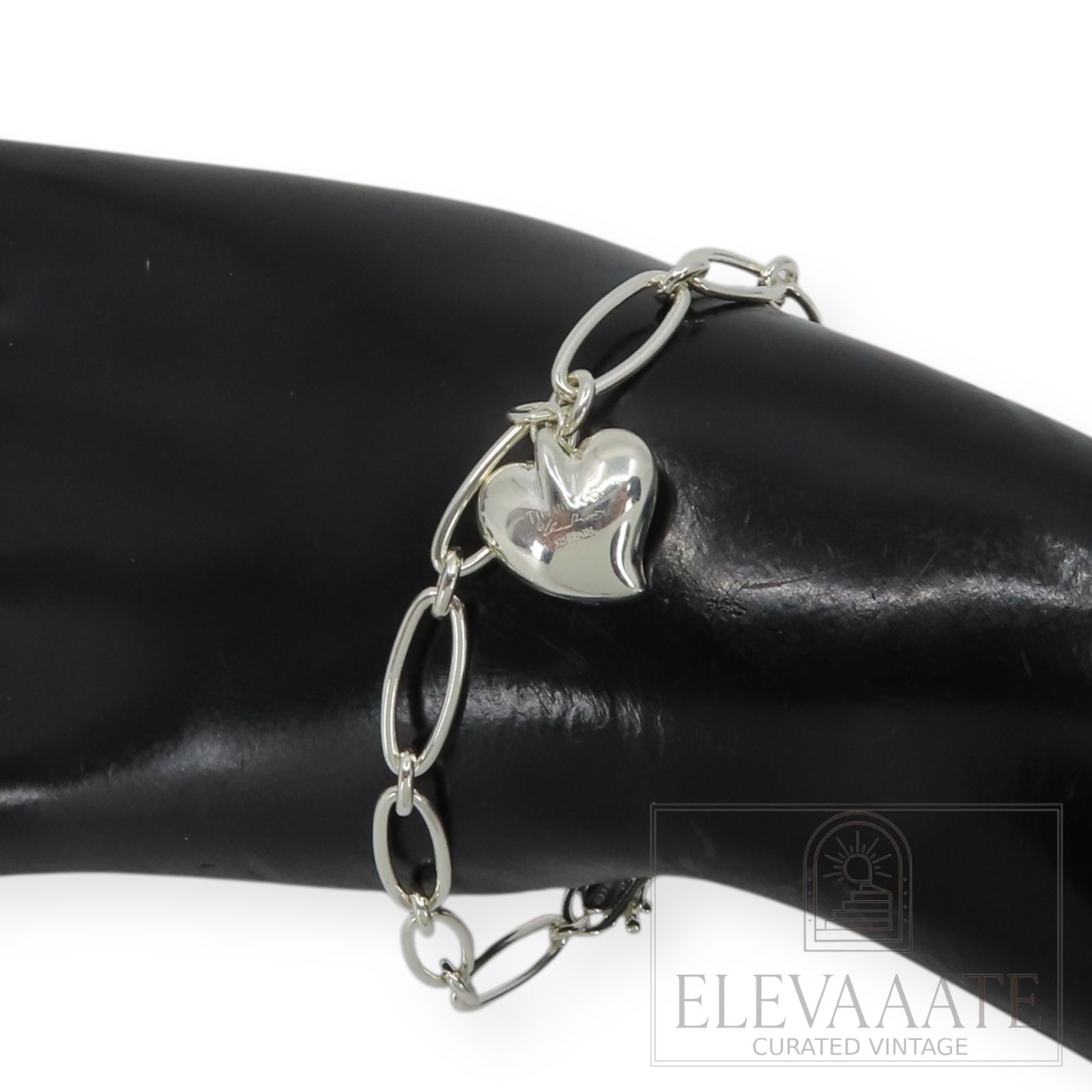 美品 Tiffany&Co. ティファニー カーブドハート シルバー ブレスレット 