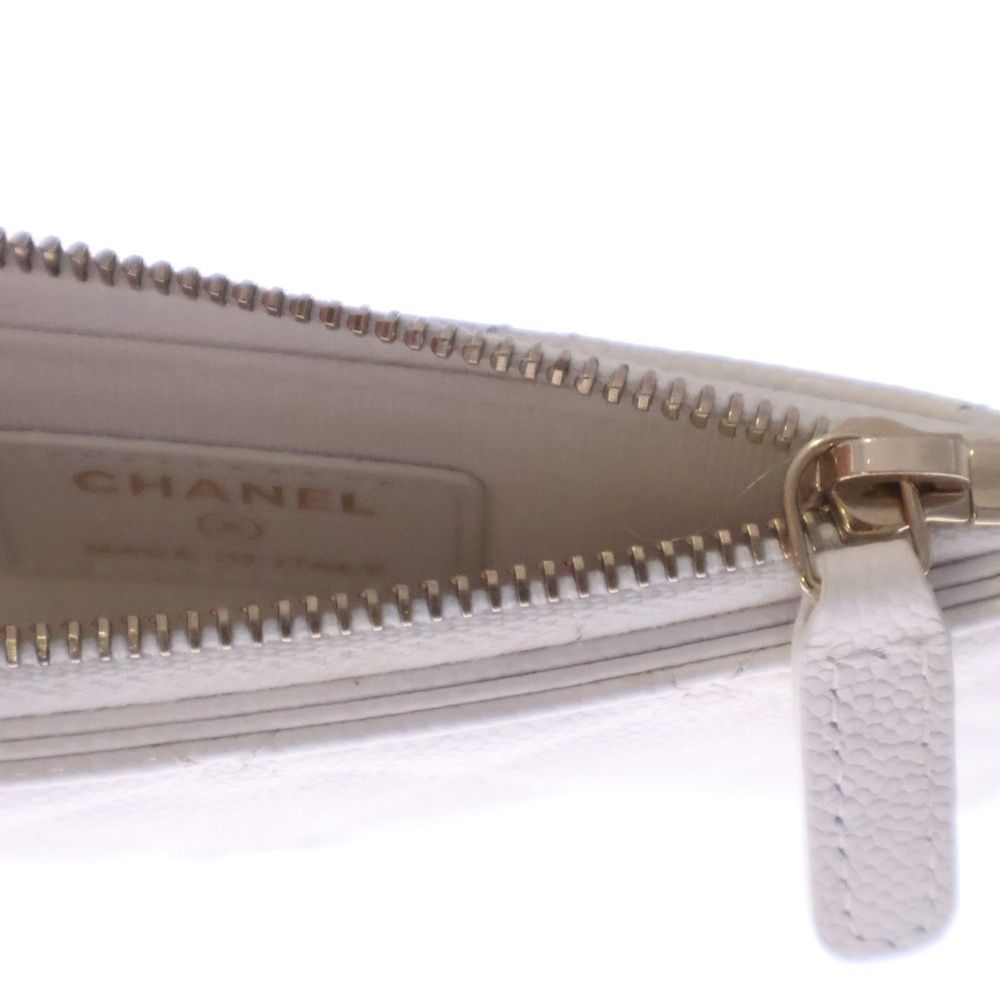  CHANEL シャネル フラグメントケース カードケース コインケース キャビアスキン ホワイト AP 0250 ゴールド金具 名刺入れ 小物