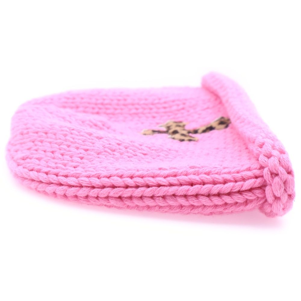  CHROME HEARTS クロムハーツ BEANIE CASH クロスパッチ付きカシミアビーニー ピンク レオパード ニット帽 ビーニー 帽子