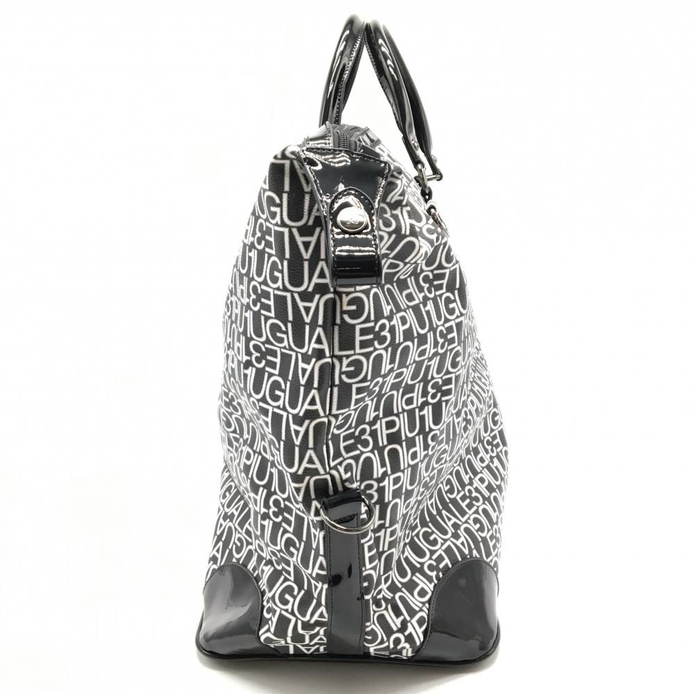 超 ウノピゥウノウグァーレトレゴルフ ボストンバッグ 黒×白 ロゴ総柄 ショルダーストラップ付 ゴルフ